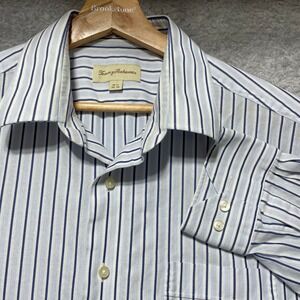 Tommy Bahama Mens Striped Blue White Dobby Button Down Shirt 16.5 34-35 L